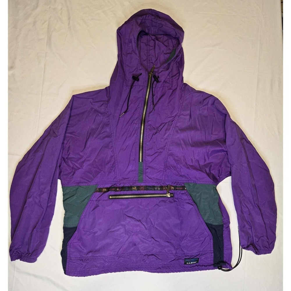 Vtg LL Bean Pullover Jacket Womens  Large Nylon Hooded Windbreaker 90s Sports